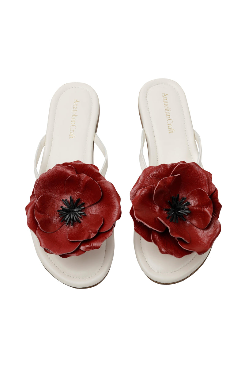 Whispering Poppies - Leather Flip Flops - AnatolianCraft