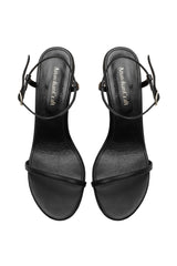 Whispering Poppies - Black Leather Wedged Sandals - AnatolianCraft