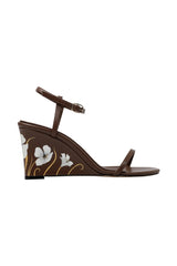 Whispering Poppies - Brown Leather Wedged Sandals - AnatolianCraft