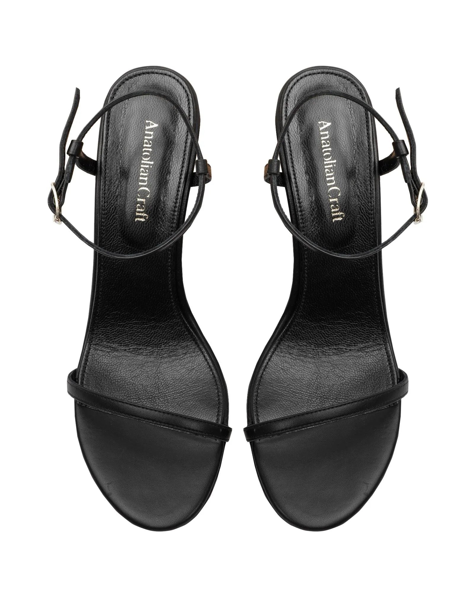 Whispering Poppies - Black Leather Wedged Sandals - AnatolianCraft