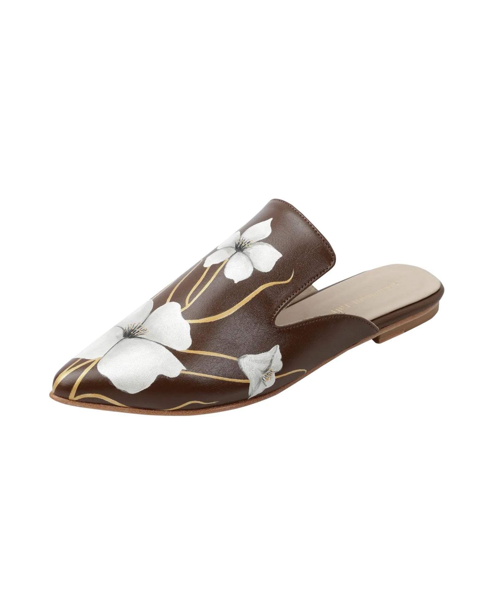 Whispering Poppies - Brown Leather Mules - AnatolianCraft