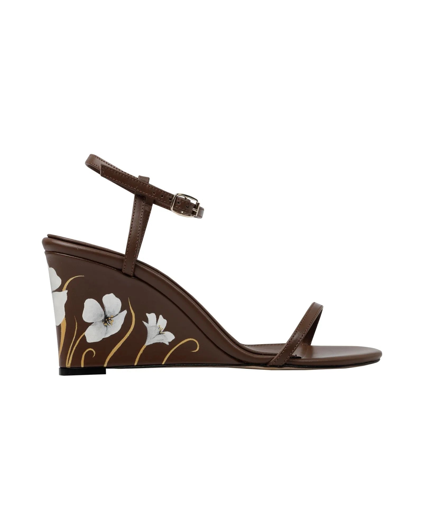 Whispering Poppies - Brown Leather Wedged Sandals - AnatolianCraft